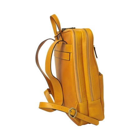 Zaino in pelle con fascia per trolley-Giallo Ocra - Img 4