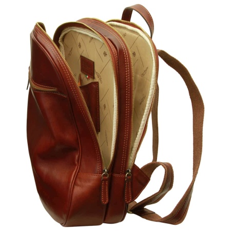 Zaino in pelle con tasca con zip frontale. Marrone - Img 4