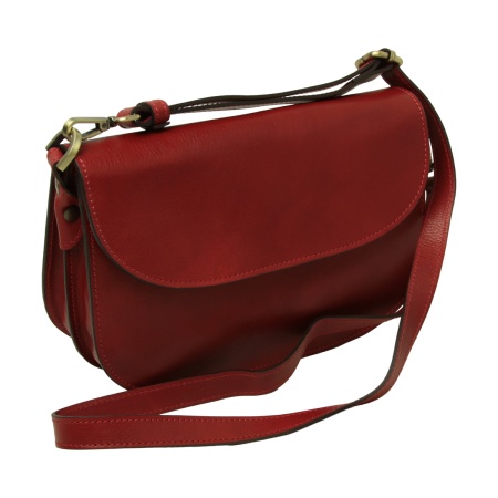 Borsa a tracolla due fianchi in vitello pieno fiore-Rosso - Img 6