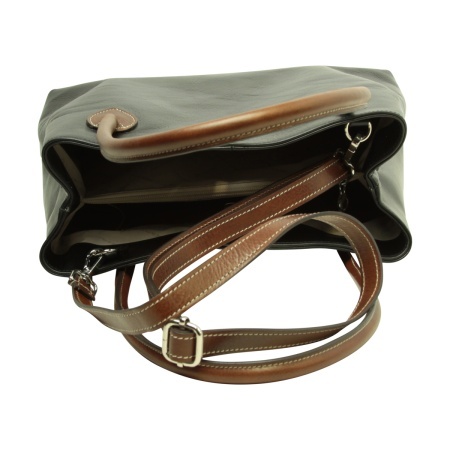 BORSA DA DONNA A DUE MANICI BICOLORE IN PELLE PIENO FIORE-NERO - Img 7