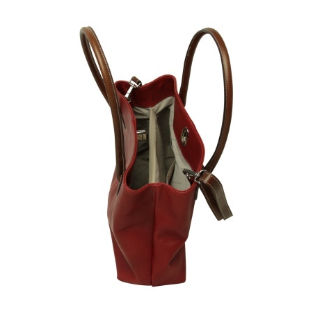 BORSA DA DONNA A DUE MANICI BICOLORE IN PELLE PIENO FIORE-ROSSO - Img 5
