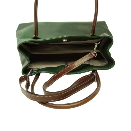 BORSA DA DONNA A DUE MANICI BICOLORE IN PELLE PIENO FIORE-VERDE - Img 6