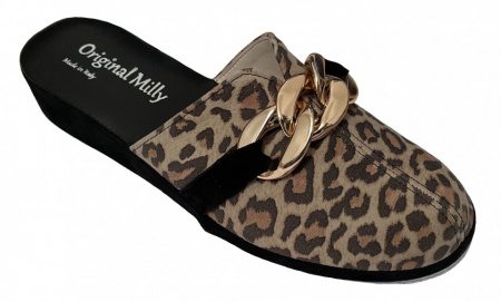 PANTOFOLA DONNA MILLY IN CAMOSCIO STAMPA LEOPARDO ARTIGIANALE MADE IN ITALY - Img 3