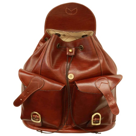 Zaino in pelle con 2 tasche frontali. Marrone - Img 2