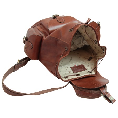 Zaino in pelle con 3 tasche frontali. Marrone - Img 7