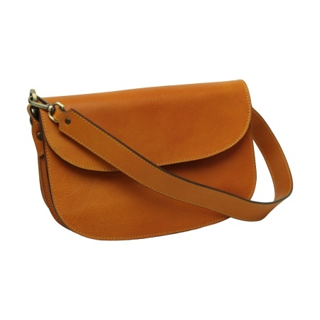 Borsa a tracolla due fianchi in vitello pieno fiore-Giallo Ocra - Img 6