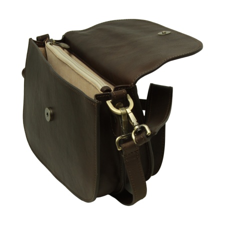 Borsa a tracolla due fianchi in vitello pieno fiore-Marrone Scuro - Img 7