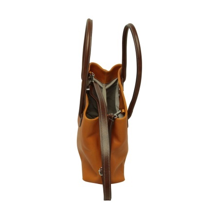 BORSA DA DONNA A DUE MANICI BICOLORE IN PELLE PIENO FIORE-GIALLO OCRA - Img 5