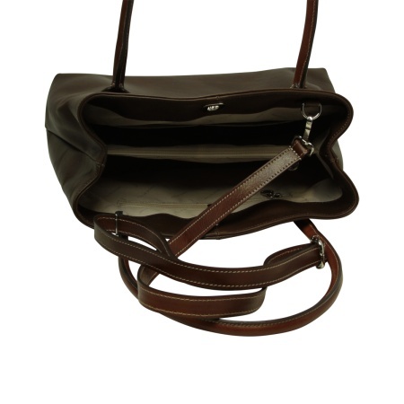 BORSA DA DONNA A DUE MANICI BICOLORE IN PELLE PIENO FIORE-MARRONE SCURO - Img 6