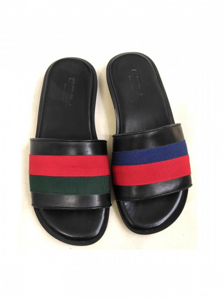 CIABATTE UOMO IN PELLE CON BANDA IN TESSUTO GEDA MADE IN ITALY