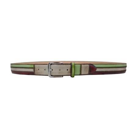 CINTURA UOMO 4 CM PATCHWORK ORIONE BELTS BANDIERA TRICOLORE ITALIA IN CUOIO ANTICATO ARTIGIANALE MADE IN ITALY - Img 3