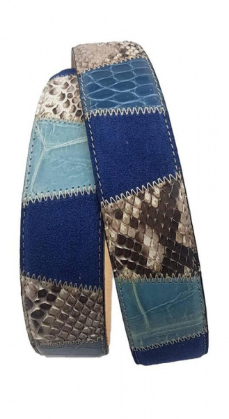 CINTURA UOMO 4 CM PATCHWORK ORIONE BELTS IN PITONE-COCCODRILLO-CAMOSCIO ARTIGIANALE MADE IN ITALY - Img 3