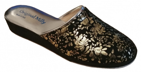 PANTOFOLA DONNA IN CAMOSCIO MILLY STAMPA FIORI ARTIGIANALE MADE IN ITALY - Img 2