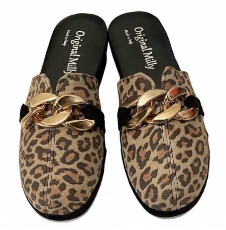 PANTOFOLA DONNA MILLY IN CAMOSCIO STAMPA LEOPARDO ARTIGIANALE MADE IN ITALY - Img 2