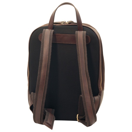 Zaino in pelle con tasca con zip frontale. Marrone Scuro - Img 4