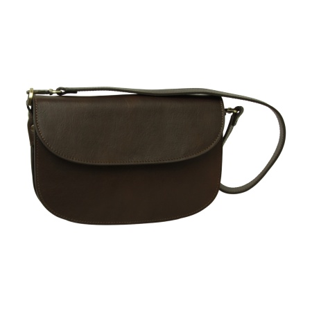 Borsa a tracolla due fianchi in vitello pieno fiore-Marrone Scuro - Img 3