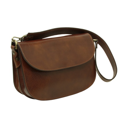 Borsa a tracolla due fianchi in vitello pieno fiore-Marrone - Img 3