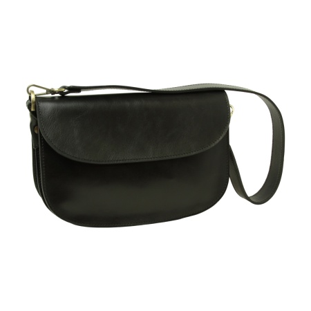 Borsa a tracolla due fianchi in vitello pieno fiore-Nero - Img 3