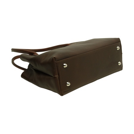 BORSA DA DONNA A DUE MANICI BICOLORE IN PELLE PIENO FIORE-MARRONE SCURO - Img 3