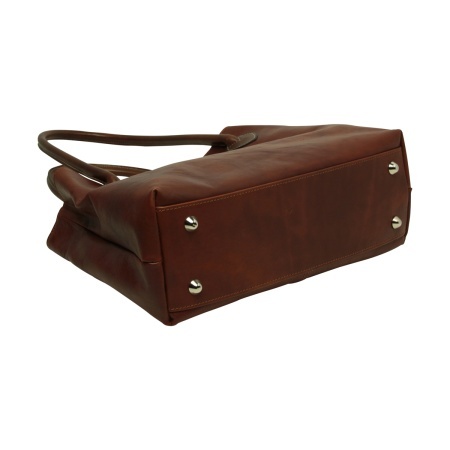 BORSA DA DONNA A DUE MANICI BICOLORE IN PELLE PIENO FIORE-MOGANO - Img 3