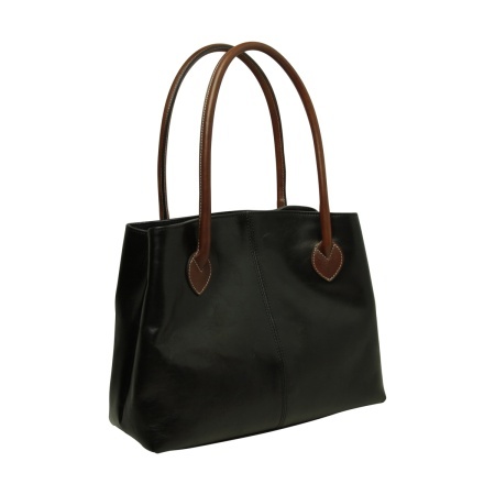BORSA DA DONNA A DUE MANICI BICOLORE IN PELLE PIENO FIORE-NERO - Img 3