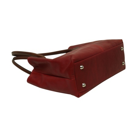 BORSA DA DONNA A DUE MANICI BICOLORE IN PELLE PIENO FIORE-ROSSO - Img 3