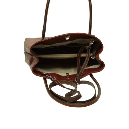 BORSA DA DONNA A DUE MANICI BICOLORE IN PELLE PIENO FIORE-TEAK - Img 6