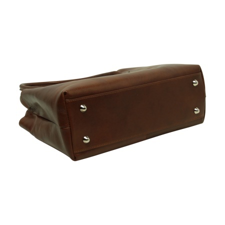 BORSA DA DONNA A DUE MANICI IN PELLE PIENO FIORE-MARRONE - Img 3