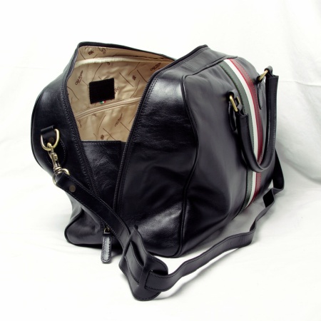 Borsa da viaggio in pelle pieno fiore - nero con bandiera Italia - Img 6