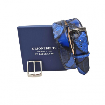 CINTURA UOMO 4 CM PATCHWORK ORIONE BELTS IN PITONE E CUOIO ANTICATO A MANO ARTIGIANALE MADE IN ITALY - Img 3