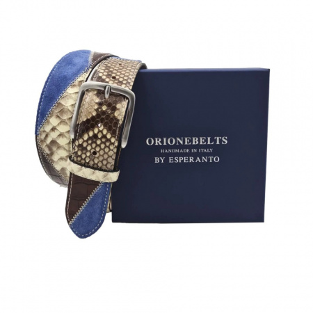 CINTURA UOMO 4 CM PATCHWORK ORIONE BELTS IN PITONE E PELLE ARTIGIANALE MADE IN ITALY - Img 3