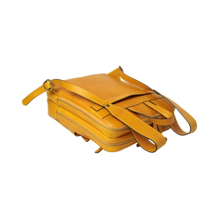 Zaino in pelle con fascia per trolley - giallo ocra - Img 2