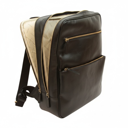 Zaino in pelle con fascia per trolley-Nero - Img 3