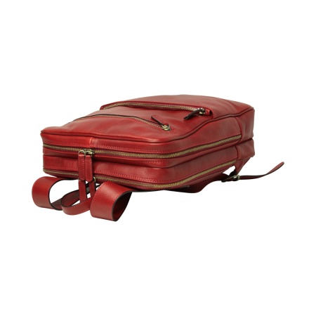 Zaino in pelle con fascia per trolley - rosso - Img 3