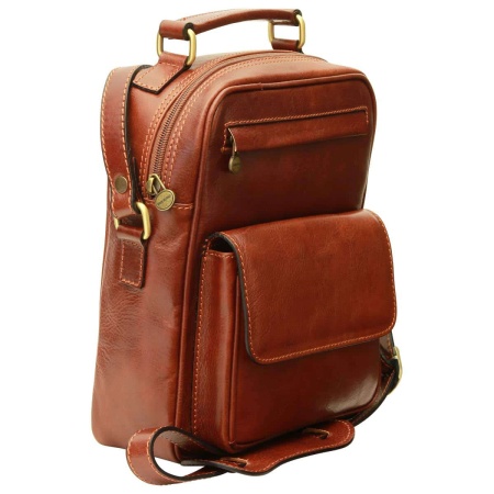 Borsa a tracolla con tasca frontale. Marrone - Img 2