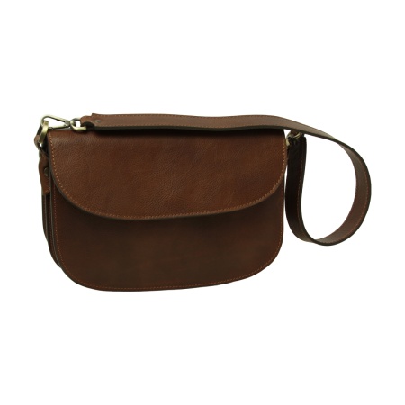 Borsa a tracolla due fianchi in vitello pieno fiore-Castagna - Img 4