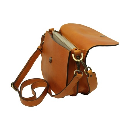 Borsa a tracolla due fianchi in vitello pieno fiore-Giallo Ocra - Img 4