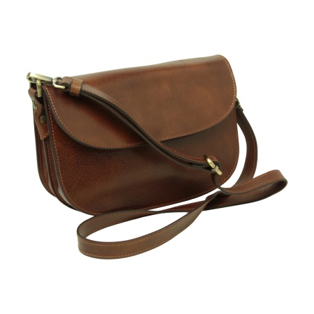 Borsa a tracolla due fianchi in vitello pieno fiore-Marrone - Img 5