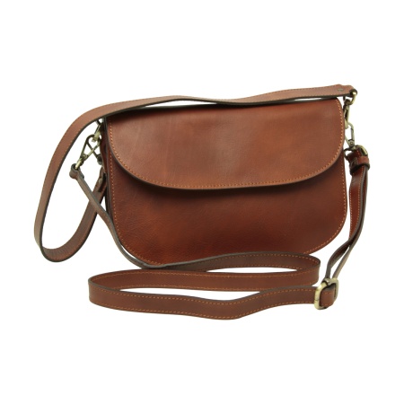 Borsa a tracolla due fianchi in vitello pieno fiore-Teak - Img 4