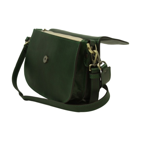 Borsa a tracolla due fianchi in vitello pieno fiore-Verde - Img 4