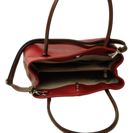 BORSA DA DONNA A DUE MANICI BICOLORE IN PELLE PIENO FIORE-ROSSO - Img 6