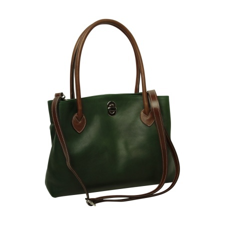 BORSA DA DONNA A DUE MANICI BICOLORE IN PELLE PIENO FIORE-VERDE - Img 4