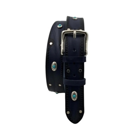CINTURA UOMO 4 CM IN CUOIO DI TORO RICAMATO SANTORINI ORIONE BELTS ARTIGIANALE MADE IN ITALY - Img 2