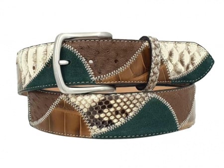 CINTURA UOMO 4 CM PATCHWORK ORIONE BELTS IN PITONE-STRUZZO-CAMOSCIO ARTIGIANALE MADE IN ITALY