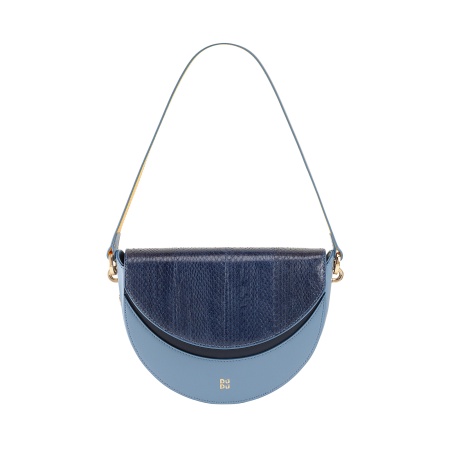 DUDU Borsa Donna a Tracolla in Vera Pelle, Mezzaluna Rigida, Made in Italy, Borsetta con Patta e Doppia Tracolla, Chiusura Magnetica