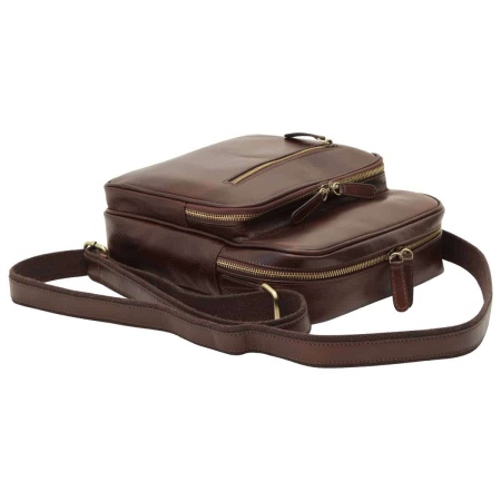 Messenger in pelle con chiusura a zip (Piccola). Marrone Scuro - Img 2
