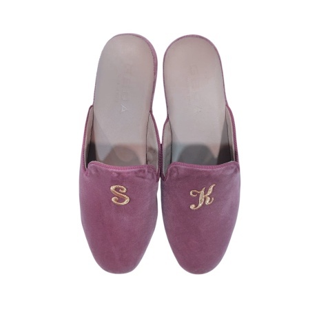 PANTOFOLE DONNA IN VELLUTO GEDA PERSONALIZZATE CON INIZIALI MADE IN ITALY - Img 2