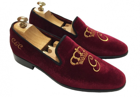 PANTOFOLE UOMO CHIUSE IN VELLUTO PERSONALIZZABILI CON RICAMO CORONA GAROFALO GIANBATTISTA ARTIGIANALI MADE IN ITALY - Img 2