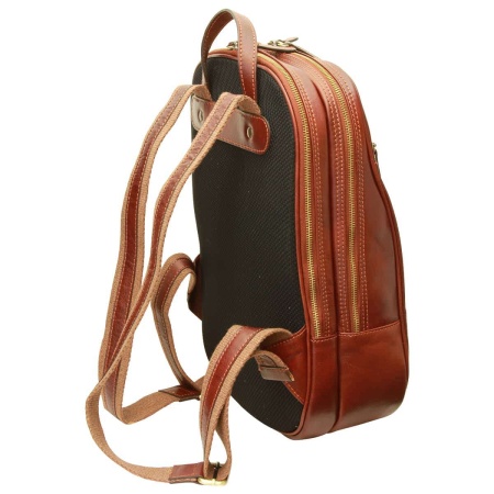 Zaino in pelle con tasca con zip frontale. Marrone - Img 2