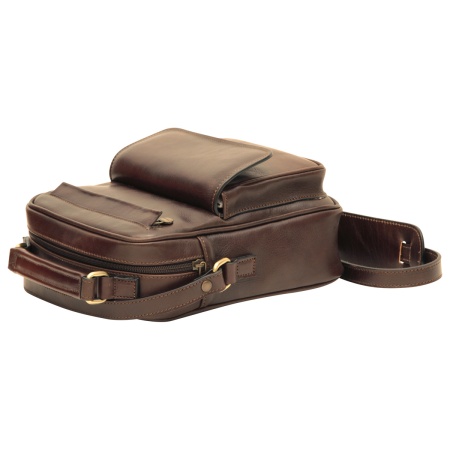 Borsa a tracolla con tasca frontale. Marrone Scuro - Img 2